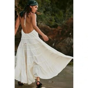 NWT Free People Somewhere Sunny Drop Waist Halter Maxi Dress in White Swan